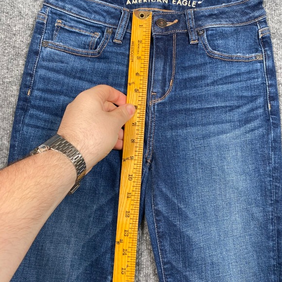 American Eagle Kick Boot Jeans Womens 2 Long Dark Wash Stretch Denim Flare Blue - Picture 3 of 9